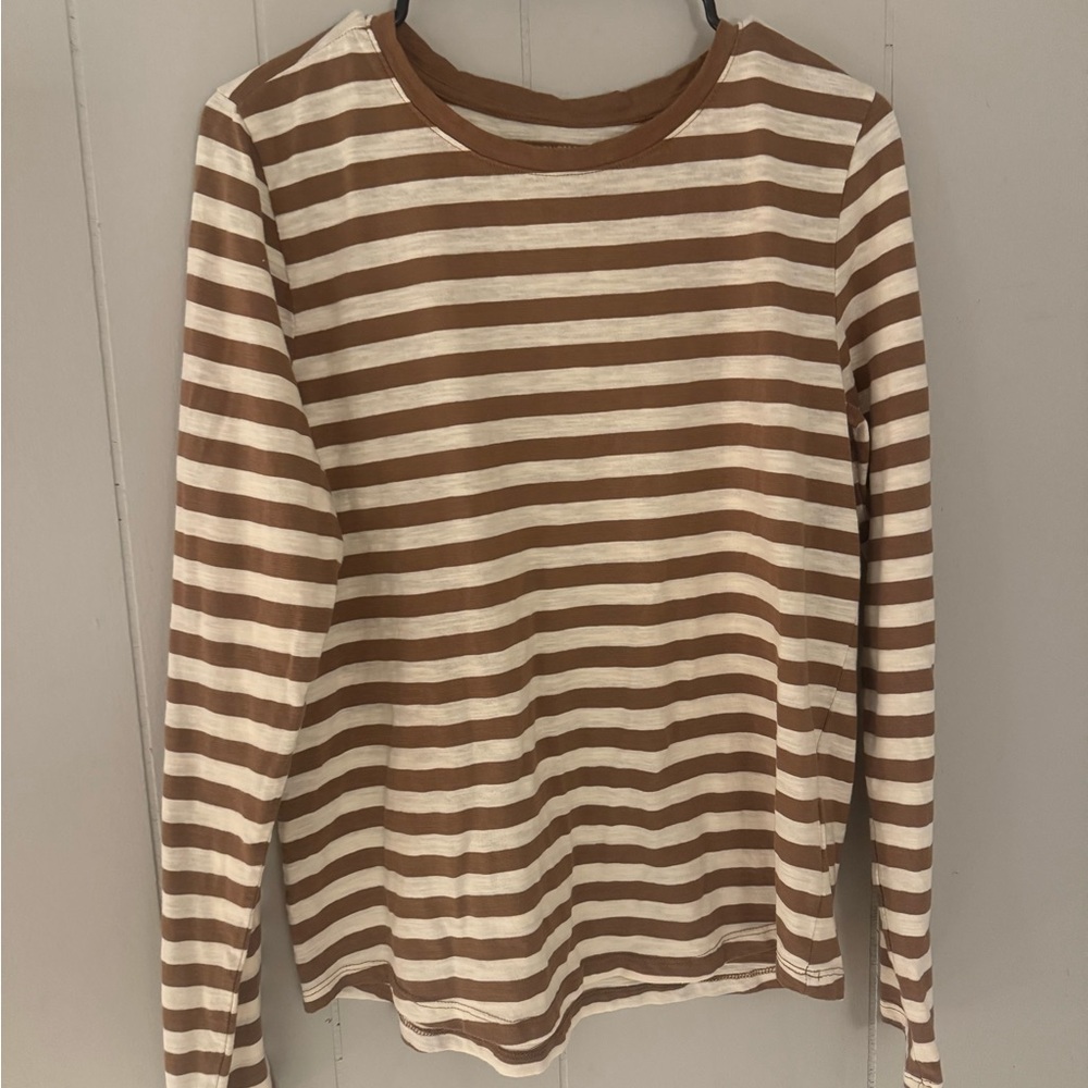SONOMA Brown and White Striped Long Sleeve Shirt Size M